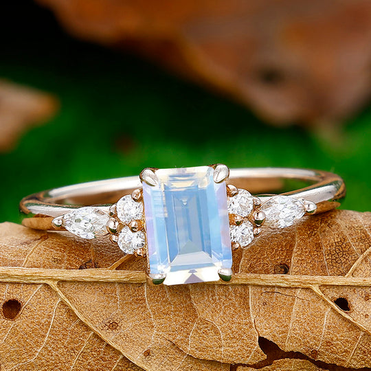 Vintage 1CT Emerald Cut Moonstone  Engagement Bridal Ring