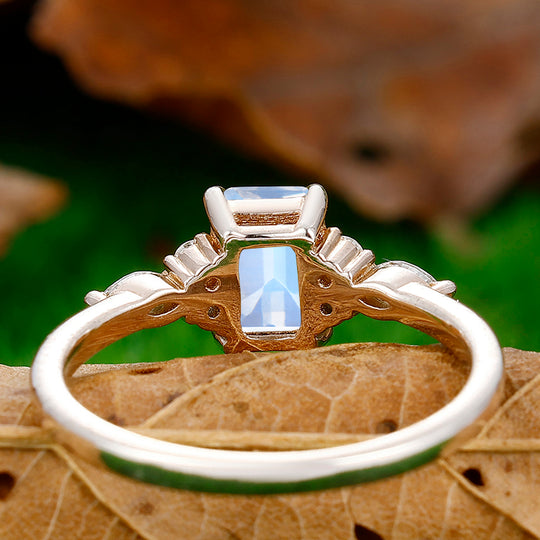 Vintage 1CT Emerald Cut Moonstone  Engagement Bridal Ring