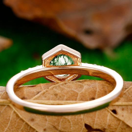 Round Cut Natural Moss Agate Engagement Ring Moissanite Inlaid Wedding Anniversary Ring