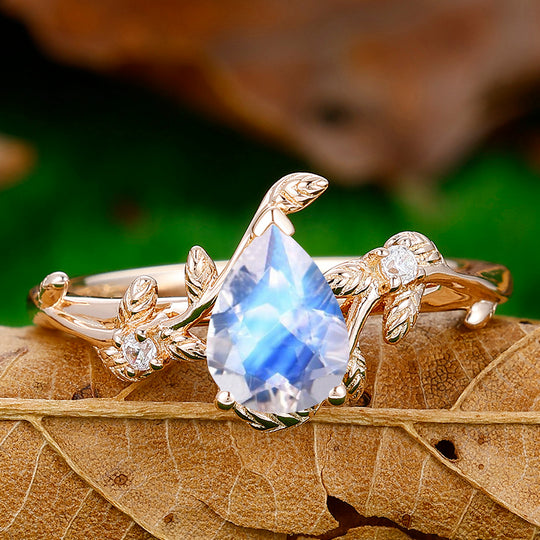 1.3CT Pear Cut Leaf Moonstone Engagement Ring For Women Gift