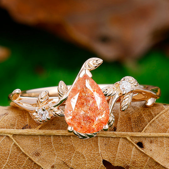 1.3CT Pear Cut Leaf Natural Sunstone Engagement Ring For Women Gift