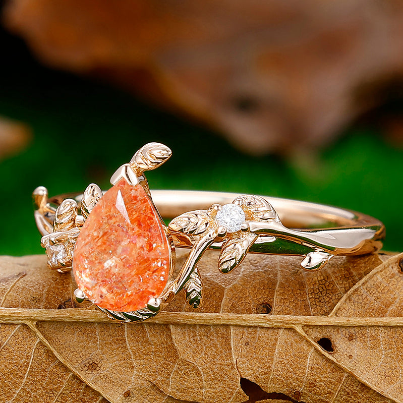 1.3CT Pear Cut Leaf Natural Sunstone Engagement Ring For Women Gift