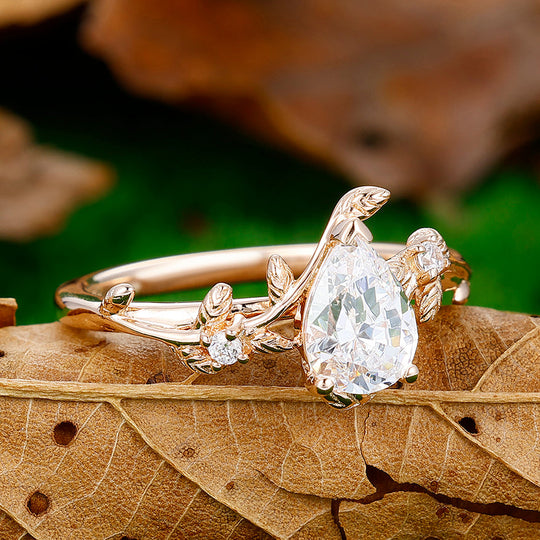 Pear Cut Lab Grown Diamond Engagement Leaf Women Ring