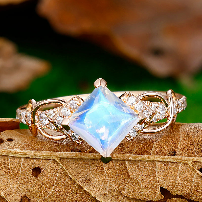 1.5CT Princess Cut Moonstone Engagement Vine Ring