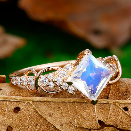 1.5CT Princess Cut Moonstone Engagement Vine Ring