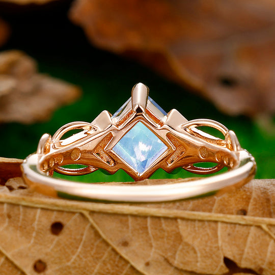 1.5CT Princess Cut Moonstone Engagement Vine Ring