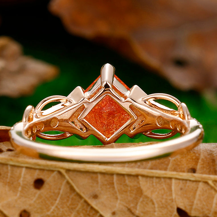 1.5CT Princess Cut Natural Sunstone Engagement Vine Ring