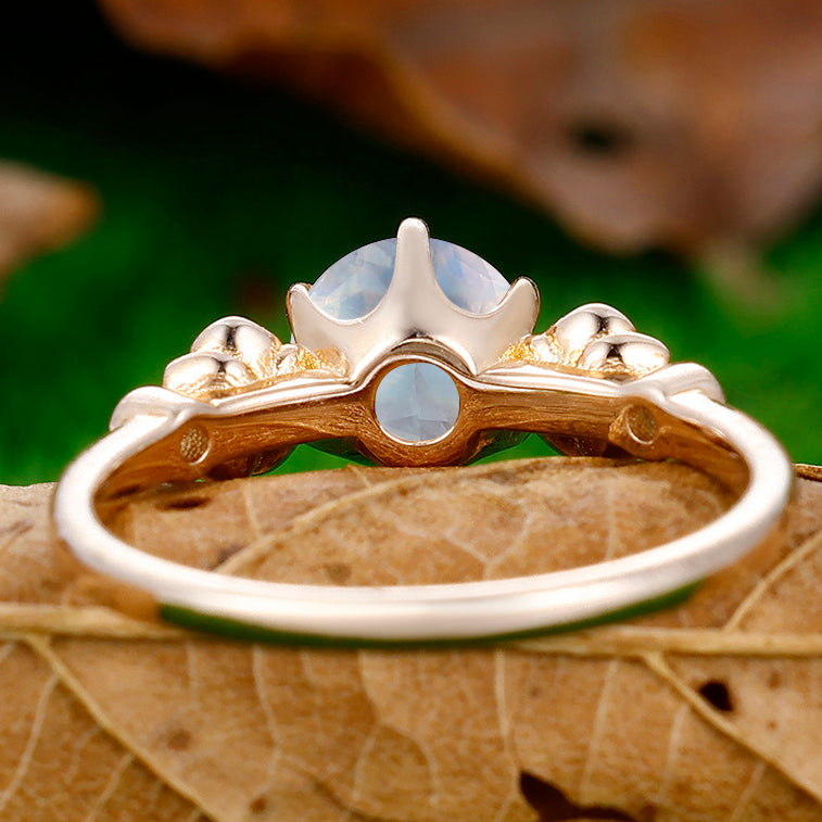 Round Cut Moonstone Engagement Ring Rose Shape Bridal Ring