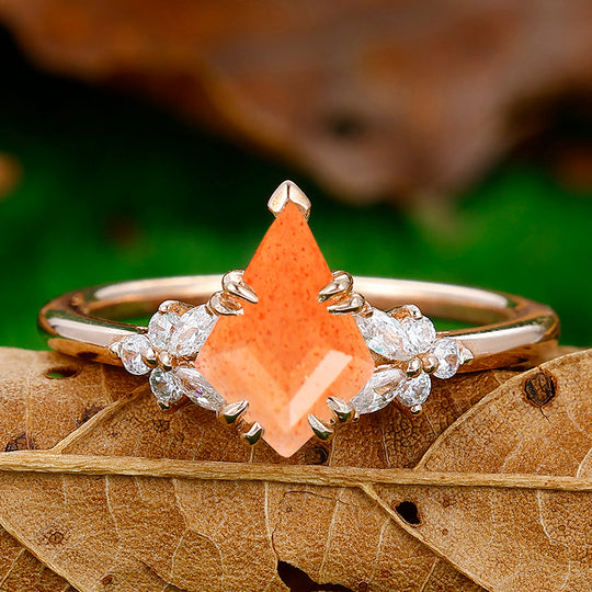 Dainty 1.8CT Kite Cut Natural Sunstone Engagement Ring Women Anniversary Ring