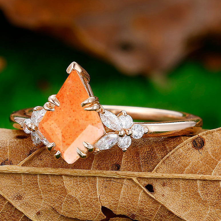 Dainty 1.8CT Kite Cut Natural Sunstone Engagement Ring Women Anniversary Ring