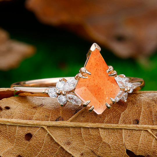 Dainty 1.8CT Kite Cut Natural Sunstone Engagement Ring Women Anniversary Ring