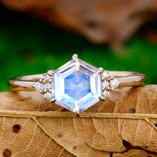 1.35CT Hexagon Cut Moonstone Engagement Ring For Women Gift