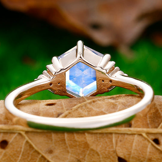 1.35CT Hexagon Cut Moonstone Engagement Ring For Women Gift