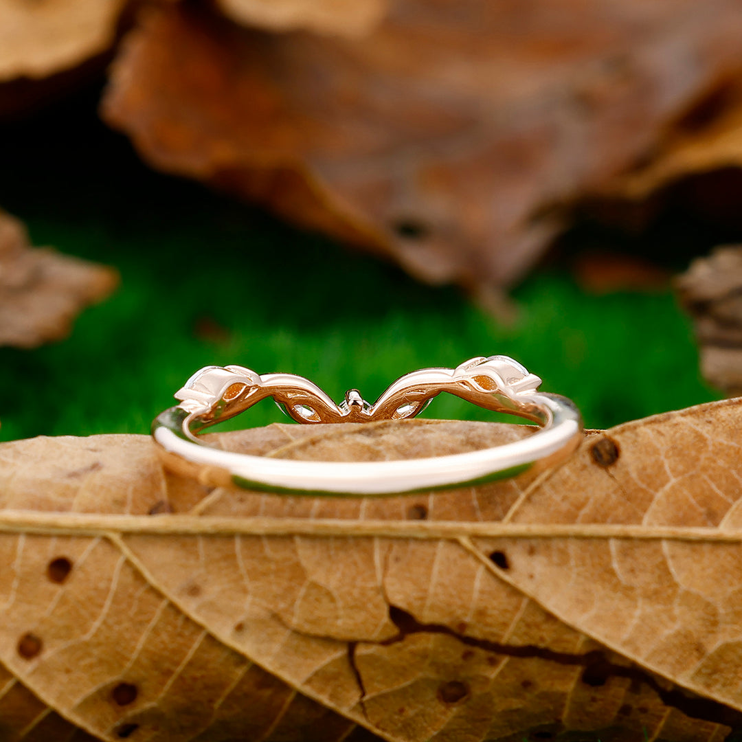 Round Cut Marquise Cut Moissanite Leaf Wedding Band