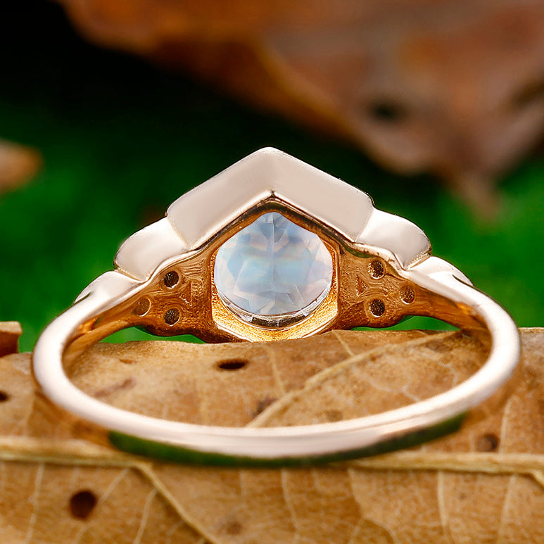 Dainty Round Cut Moonstone Engagement Ring Anniversary Bridal Ring Gift