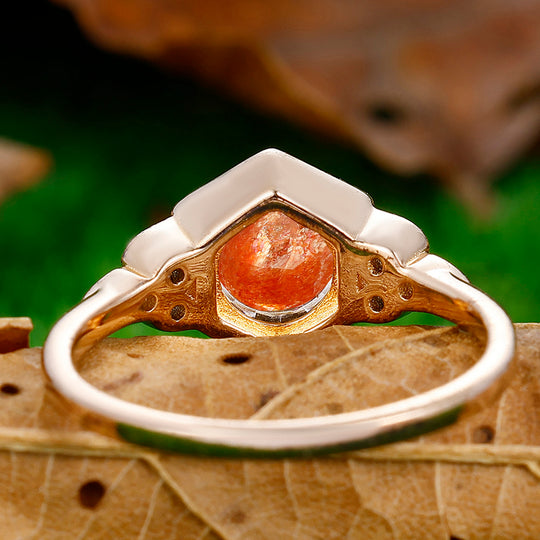 Dainty Round Cut Natural Sunstone Engagement Ring Anniversary Bridal Ring Gift