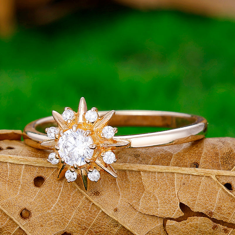 Fiançailles Bague Ronde Or Bague De Fiançailles En Moissanite