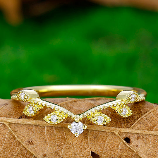 Leaf Stacking Matching Ring Curved V Shape Women Wedding Band