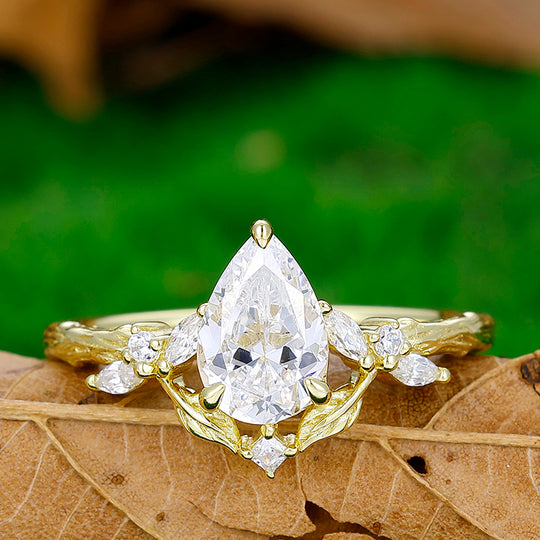 Unique 1.50CT Pear Cut Moissanite Engagement Leaf Ring Women Promise Ring