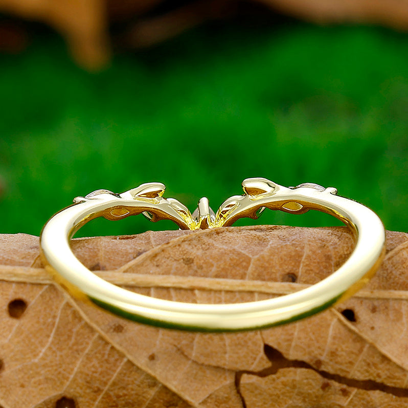 Bague de promesse assortie feuilles en forme de V incurvée