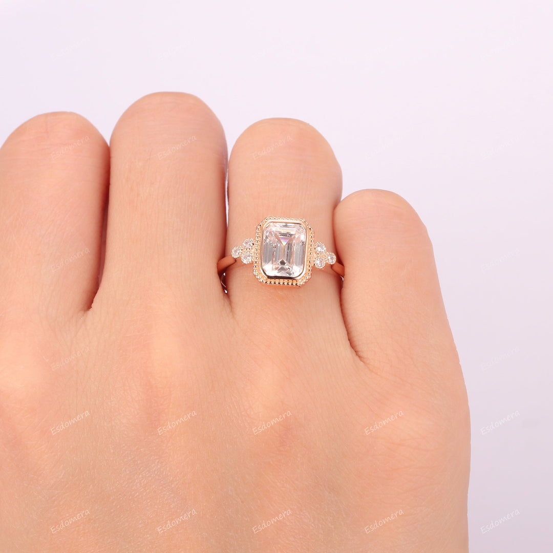 Milgrain 2CT Emerald Cut Lab Grown Diamond Proposal Ring