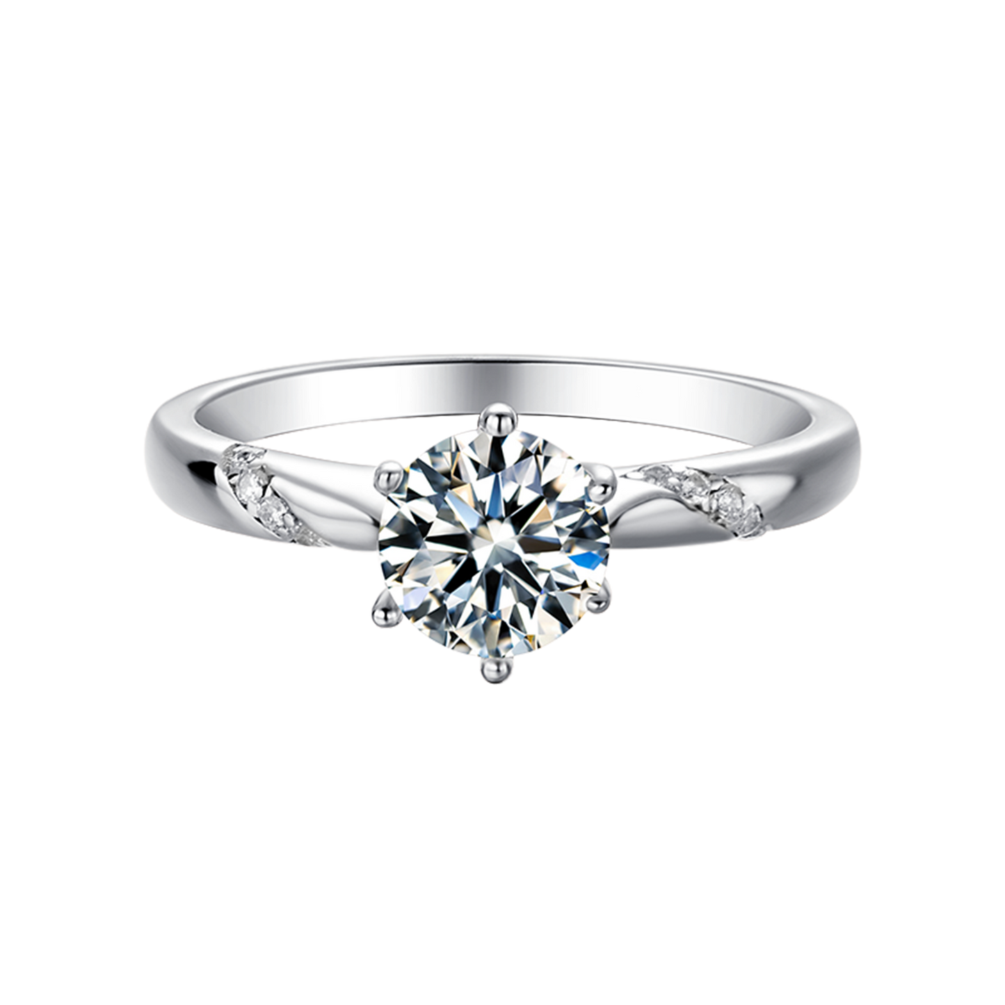 F003 Minimalist Round Cut 0.5/1 Carat Six Prongs Solitaire Pave Setting Anniversary Engagement Ring