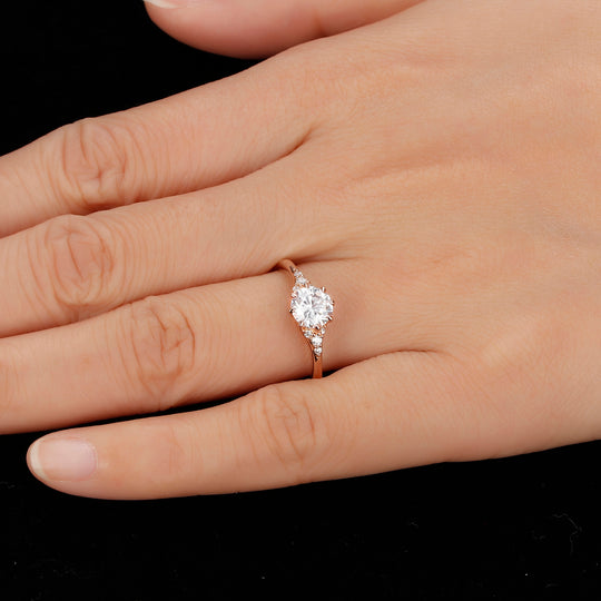 Beautiful 0.8 Carat Round Cut Pave Setting Moissanite Engagement Ring For Girlfriends