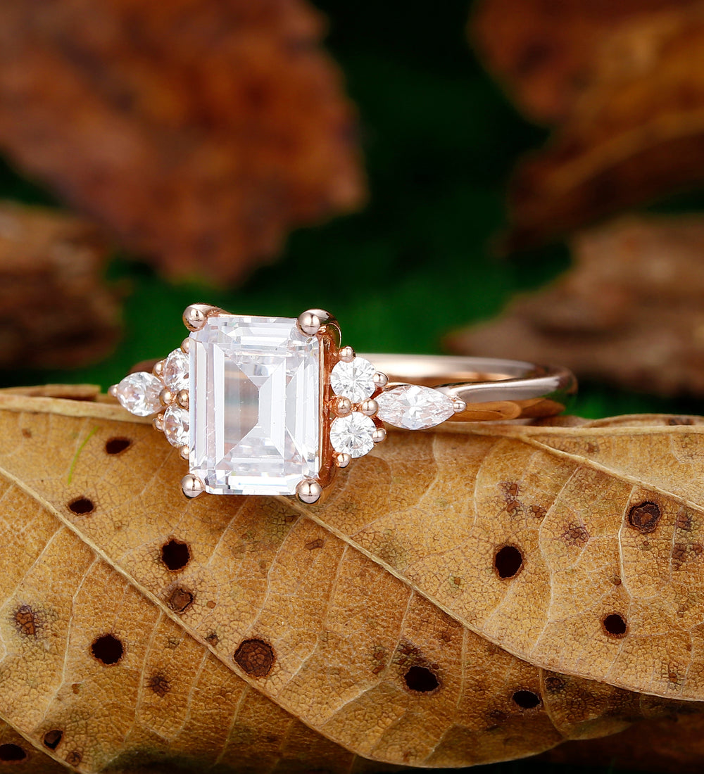 2 Carat Emerald Cut Moissanite Engagement Ring Soild 14k Rose Gold Promise Wedding Ring