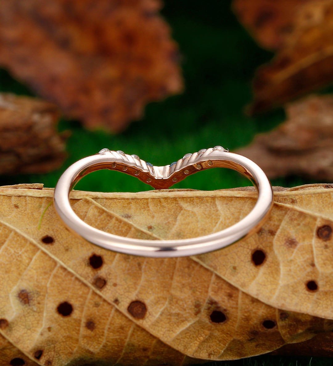 Minimalist Band Alexandrite Curved Wedding Band Moissanite Promise Bridal Stack Ring