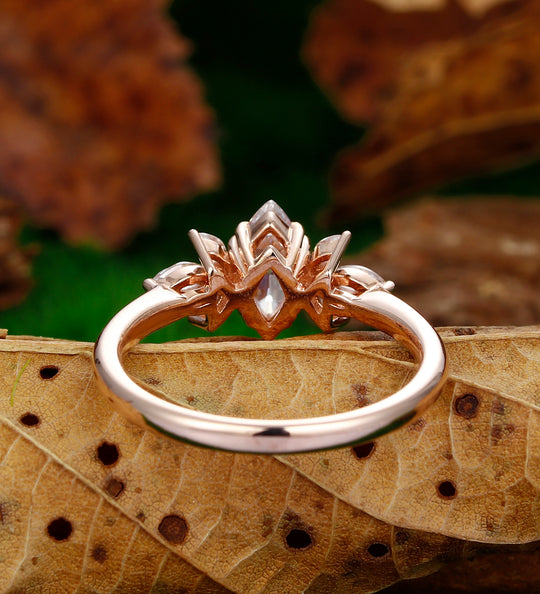 Vintage Unique Marquise Cut Moissanite Cluster Engagement Ring Soild Rose Gold