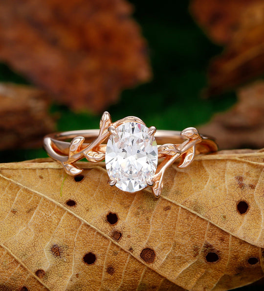 1.5 Carat Leaf Inspired Oval Cut 6x8mm Moissanite Diamond Rings