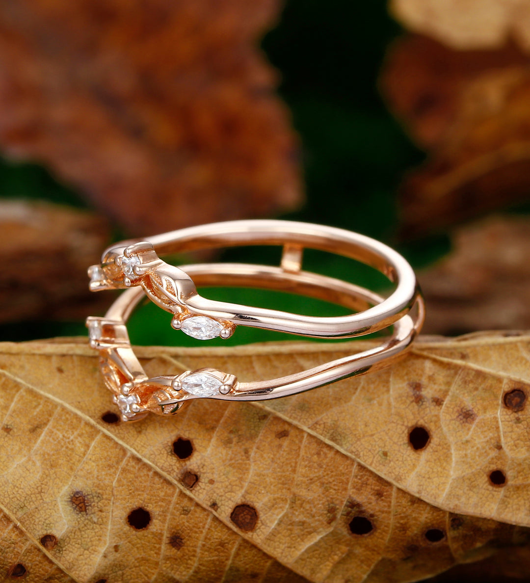 Elgant Bridal Stackable Nesting Band Moissanite Promise Wedding Gold Ring