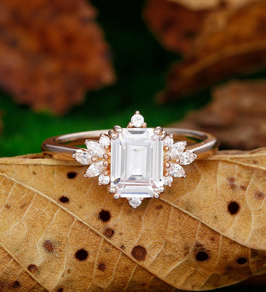 Vintage 2.00 Carat Emerald Cut Side Stone Moissanite Engagement Ring In 925 Sterling Silver
