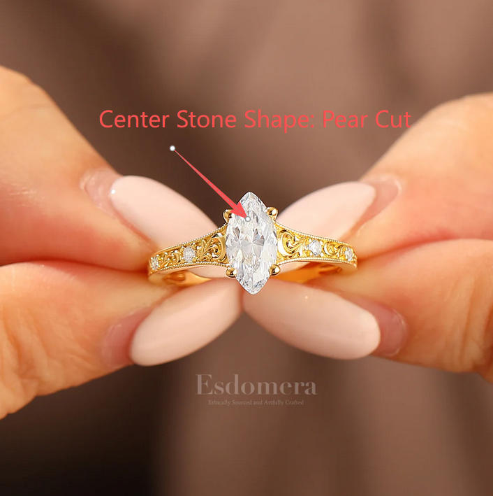 Custom Order - Vine Flourish Pear Cut Moissanite Women Ring