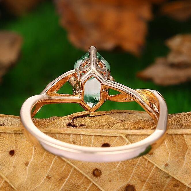 Princess Cut Moss Agate Ring Rose Gold 2024 Moss Agate Infinity Engagement Ring Twist Diamond Eternity Band Antique Bridal Wedding Ring