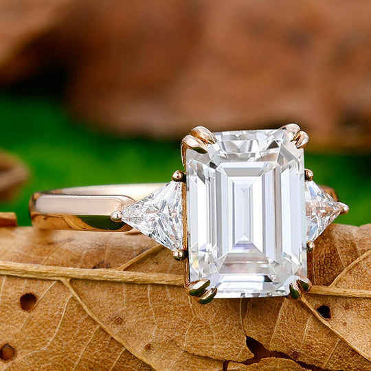 Antique 3.55CT Emerald Cut Moissanite Ring Triangle Moissanite Inlay Bridal Ring - Esdomera