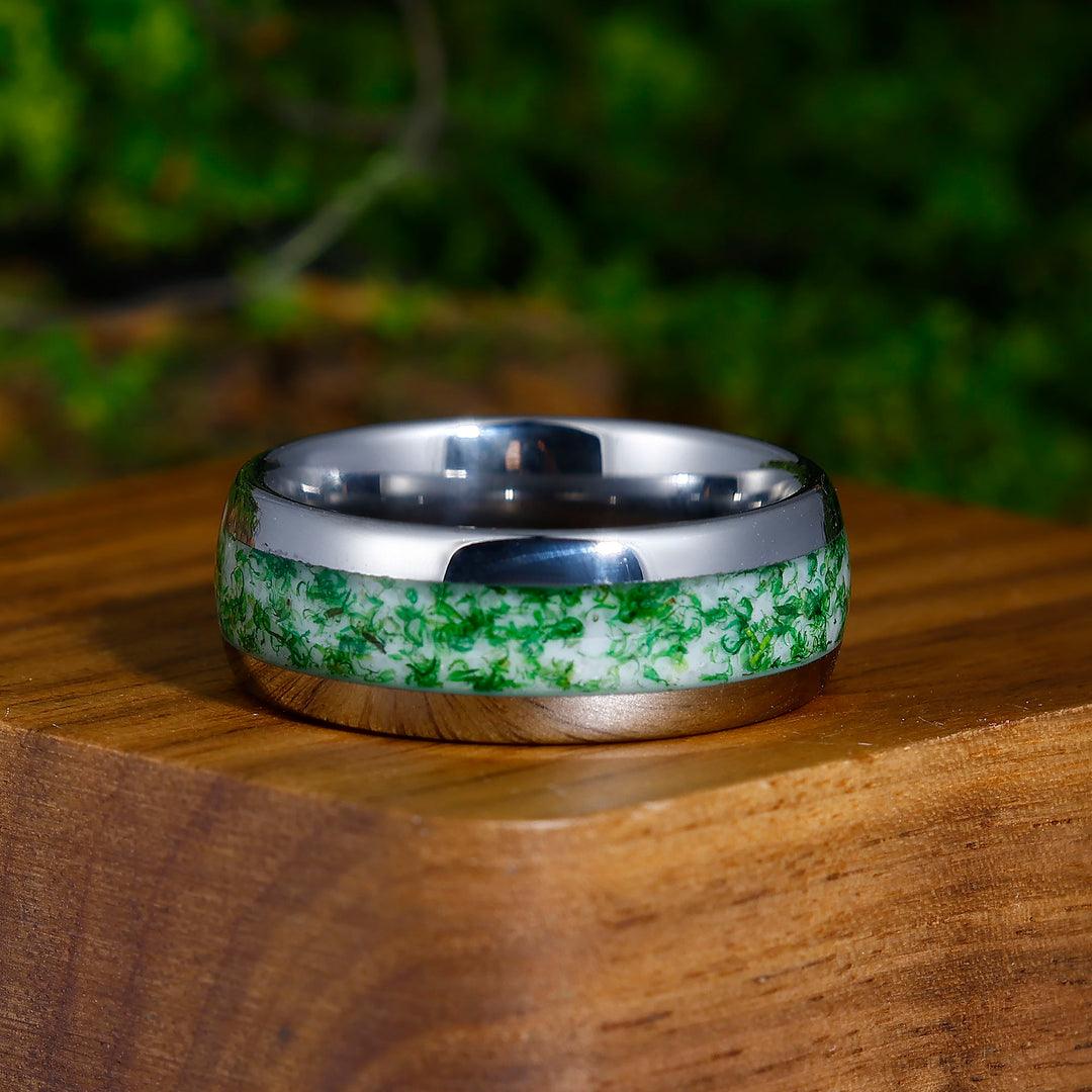 Antique Floral Moss Agate Prong Setting Ring Set S925 And Tungsten Couples Ring - Esdomera