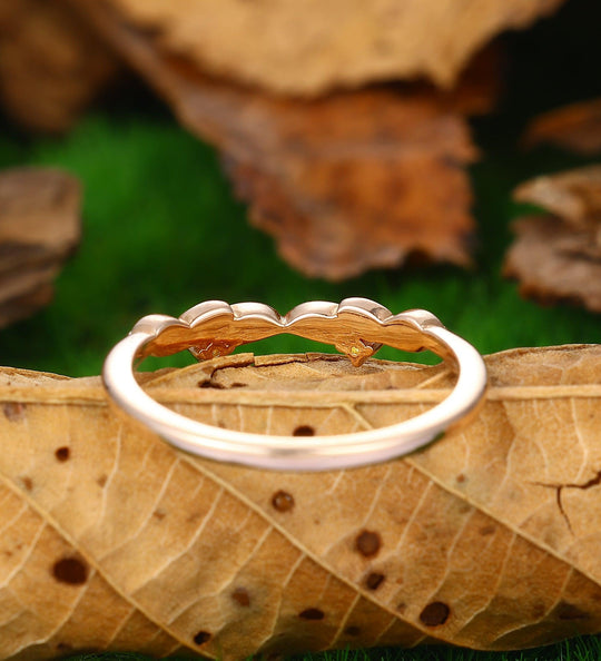 Antique Leaf Promise Ring Unique 14k Rose Gold Stacking Ring Matching Ring Wedding Band - Esdomera