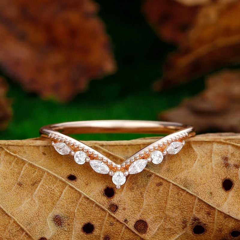 Antique Wedding Moissanite Wedding Promise Twig Ring Stacking Matching Curved Band - Esdomera