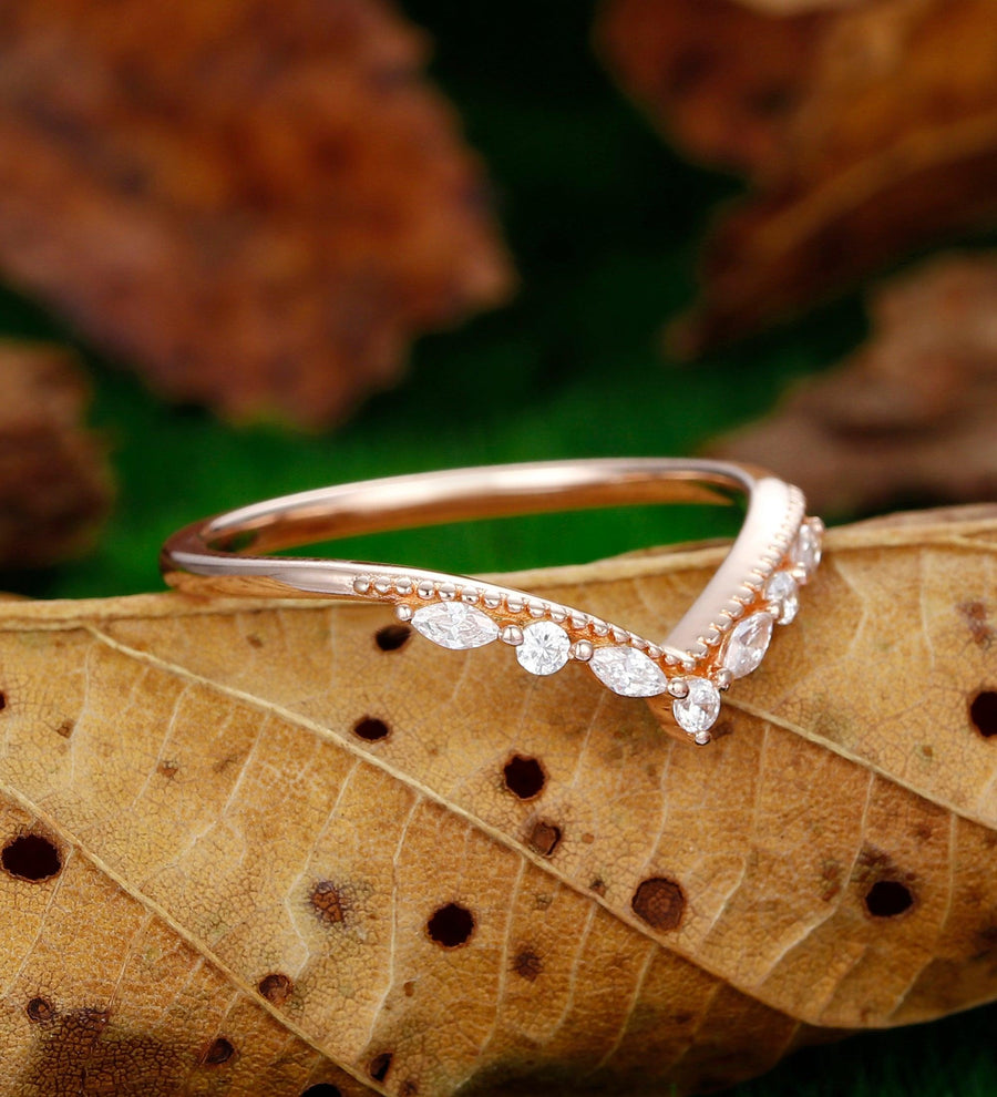 Antique Wedding Moissanite Wedding Promise Twig Ring Stacking Matching Curved Band - Esdomera