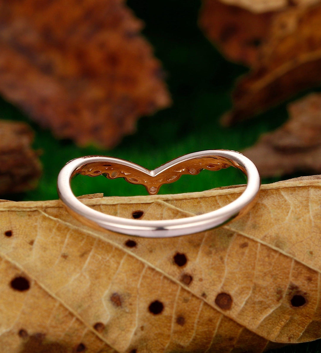 Antique Wedding Moissanite Wedding Promise Twig Ring Stacking Matching Curved Band - Esdomera