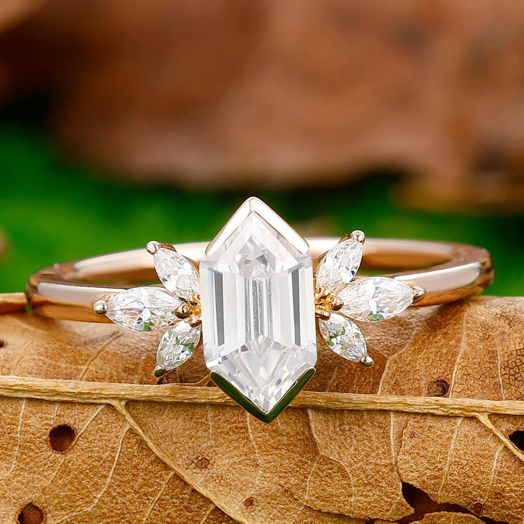 Art Deco Long Hexagon Cut Moissanite Ring For Anniversary