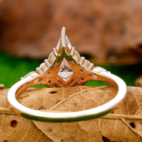 Art Deco 1.35 Carat Kite Cut Moissanite Ring Solid Gold Moissanite Inlay Bridal Ring - Esdomera