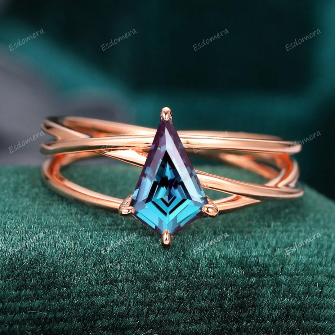 Art Deco 1.35CT Kite Cut Alexandrite Ring, Prong Set Solitaire Ring, Unique Anniversary Gift For Her - Esdomera