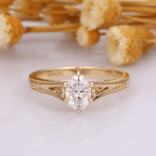 Art Deco Filigree 1CT Lab Grown Diamond Anniversary Ring - Esdomera