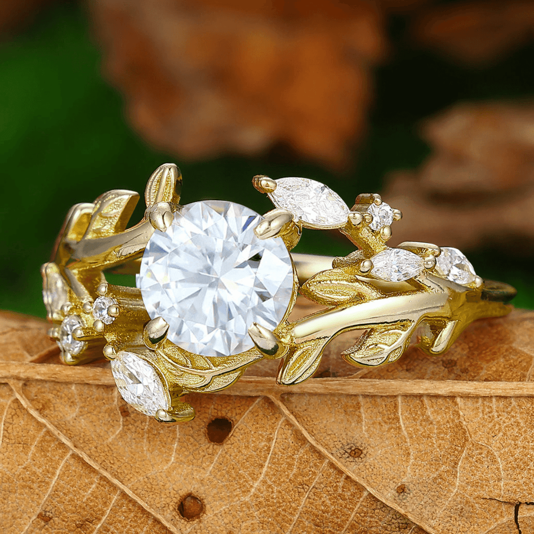 Art Deco Floral Leaf Moissanite Engagement His and Hers Wedding Ring Matching Promise Couple Ring Set For Gift - Esdomera