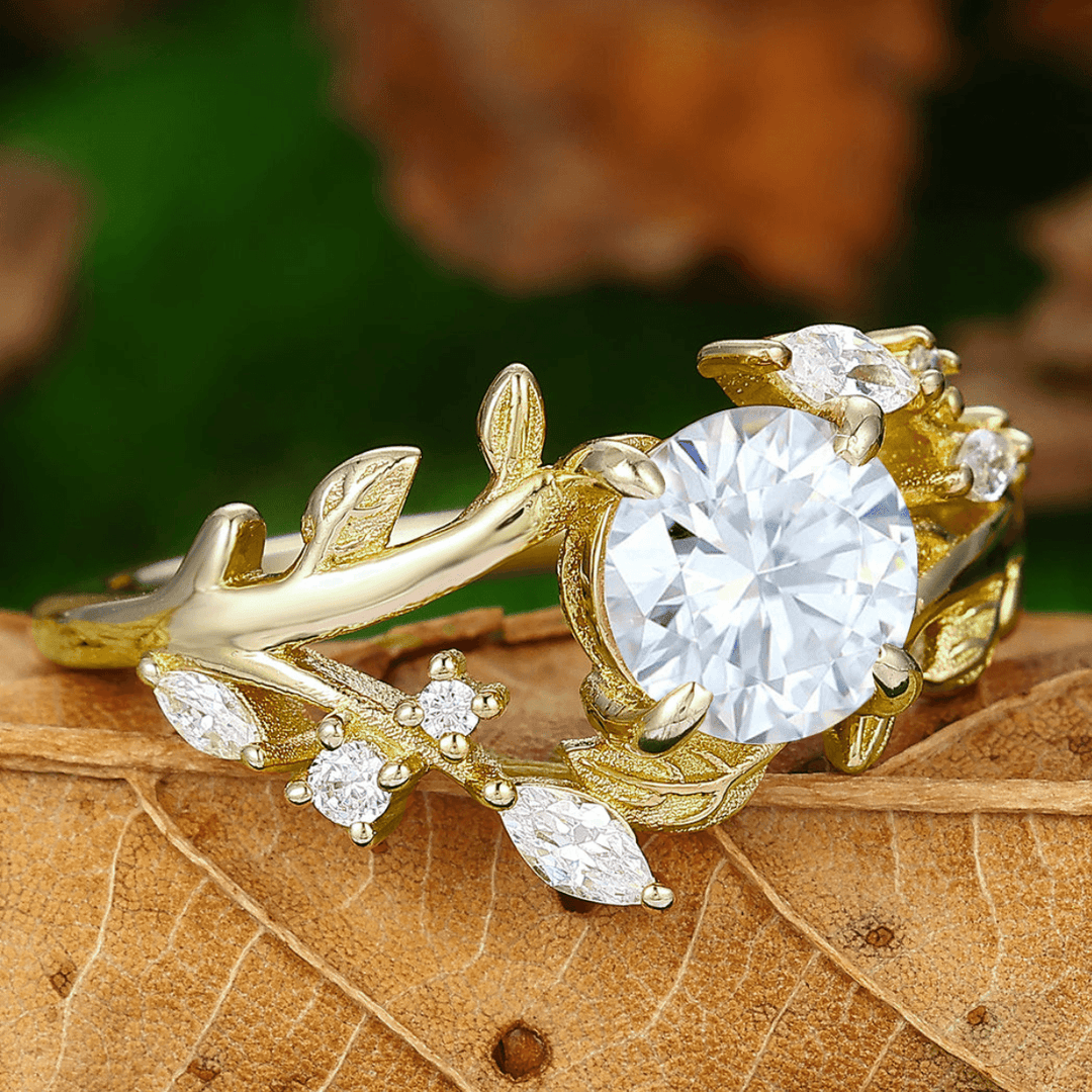 Art Deco Floral Leaf Moissanite Engagement His and Hers Wedding Ring Matching Promise Couple Ring Set For Gift - Esdomera