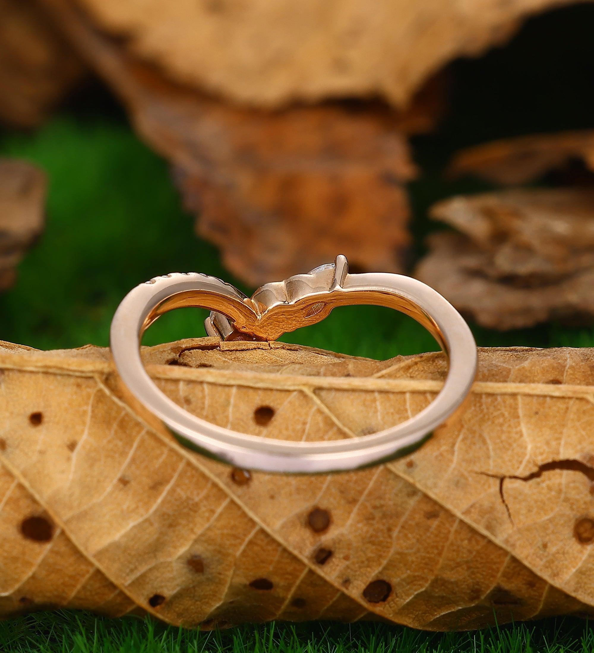 Art Deco Leaf Matching Stacking Band Vintage Promise Band For Women