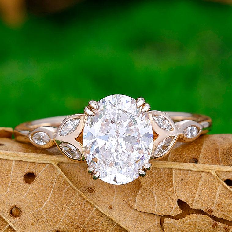 Art Deco Moissanite Leafs Prongs Engagement Ring Unique Women Fine Ring For Wedding Gift - Esdomera