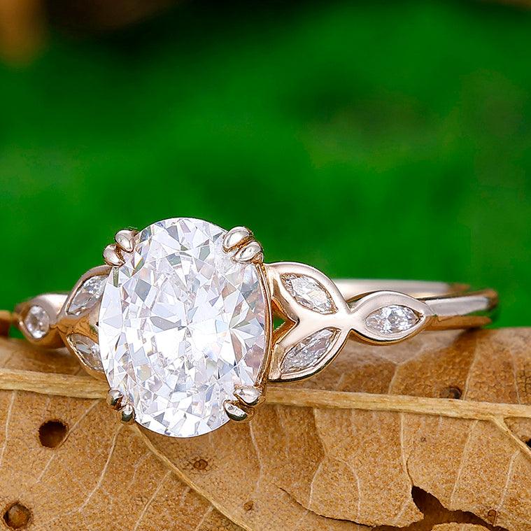 Art Deco Moissanite Leafs Prongs Engagement Ring Unique Women Fine Ring For Wedding Gift - Esdomera